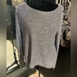 🩶💛EUC- BEAUTIFUL CHICOS GRAY AND GOLD SPARKLY SWEATER SZ 2 💛🩶
